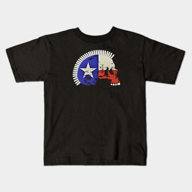 Skull with Texas Flag and Bullet Mohawk Kids T-Shirt by RawSunArt